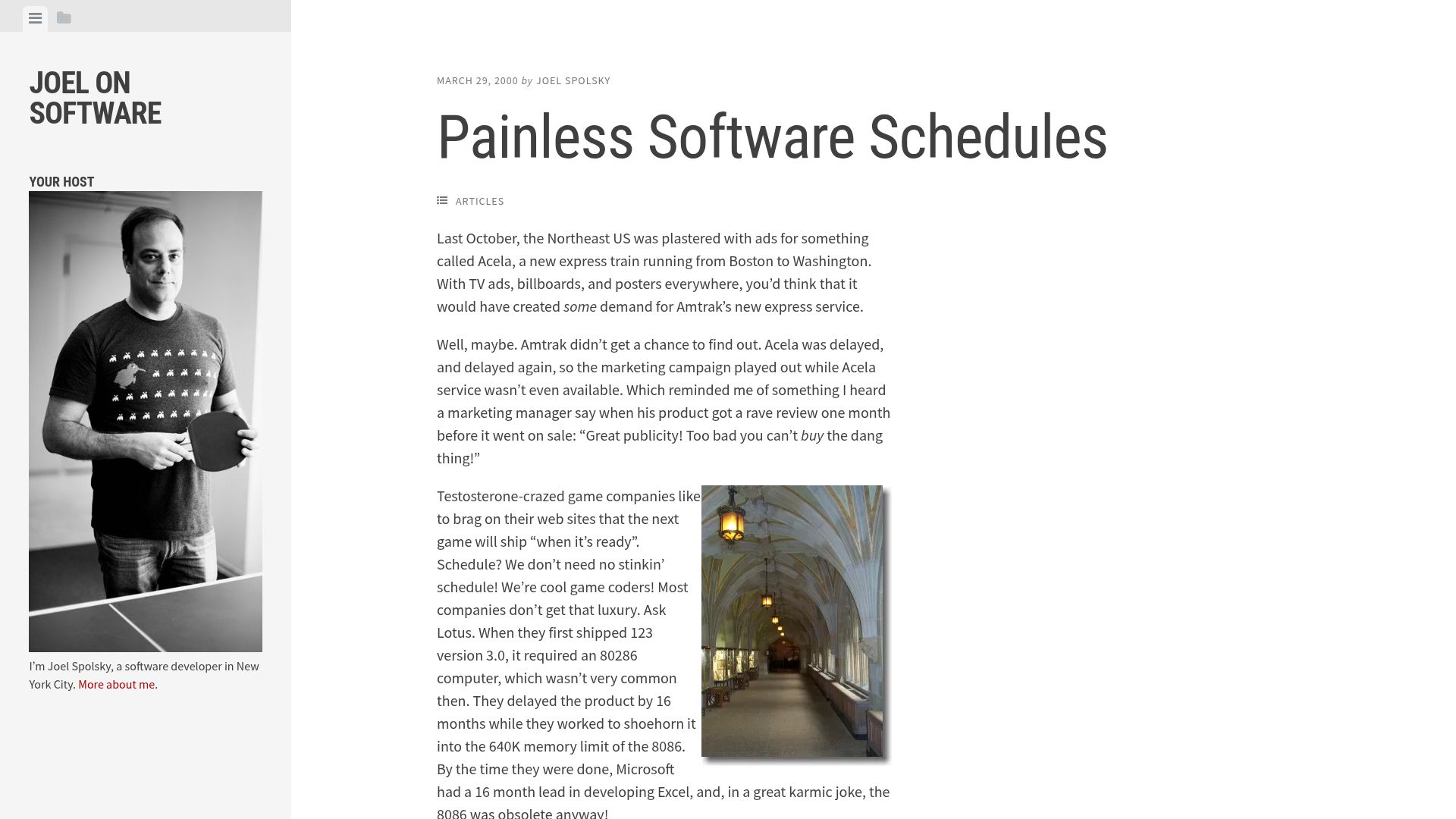 Screenshot of joelonsoftware.com: Painless Software Schedules (2000)