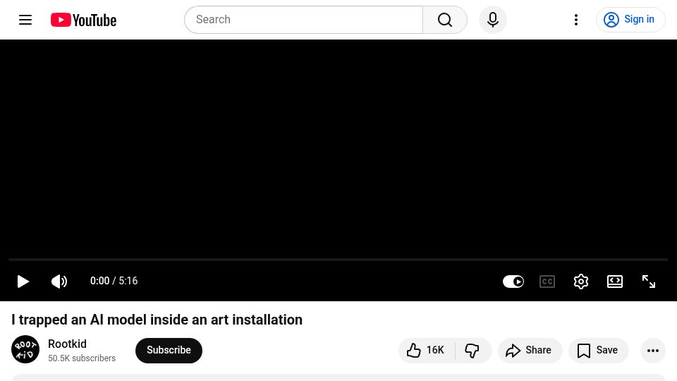 Screenshot of youtube.com: I trapped an AI model inside an art installation (2025) [video]