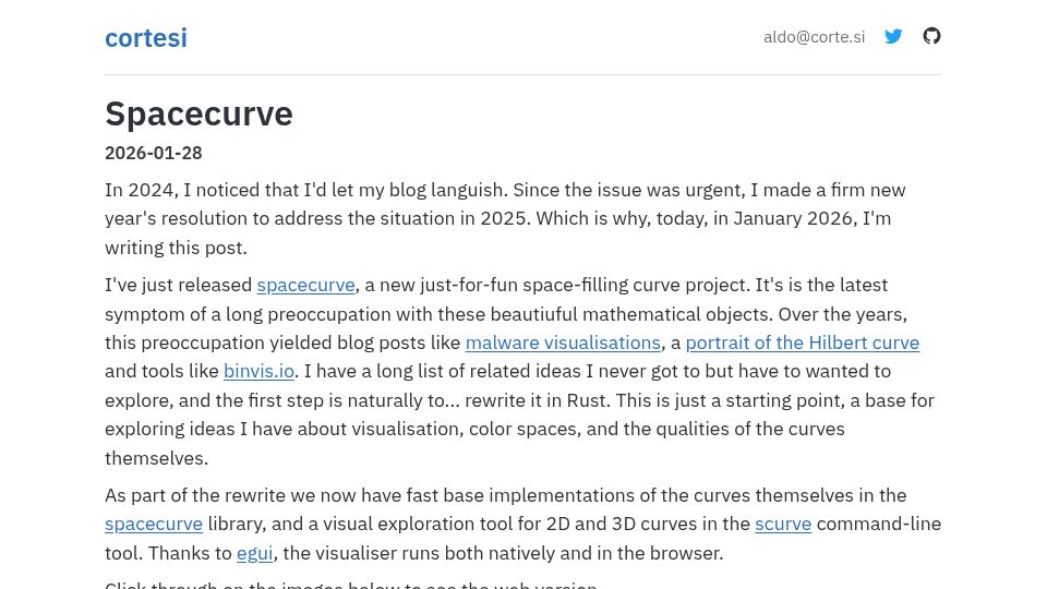 Screenshot of corte.si: Spacecurve: A space-filling curve playground