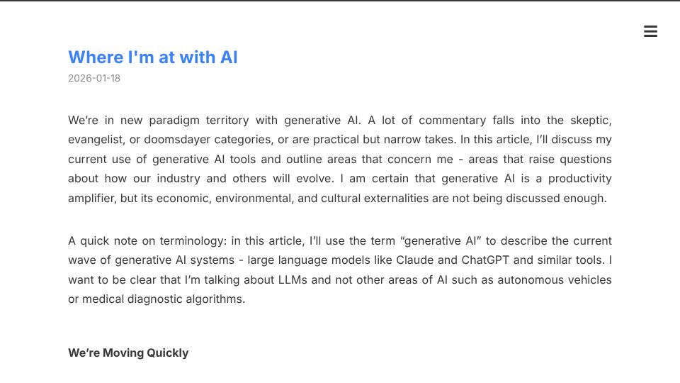 Screenshot of paulosman.me: Where I'm at with AI