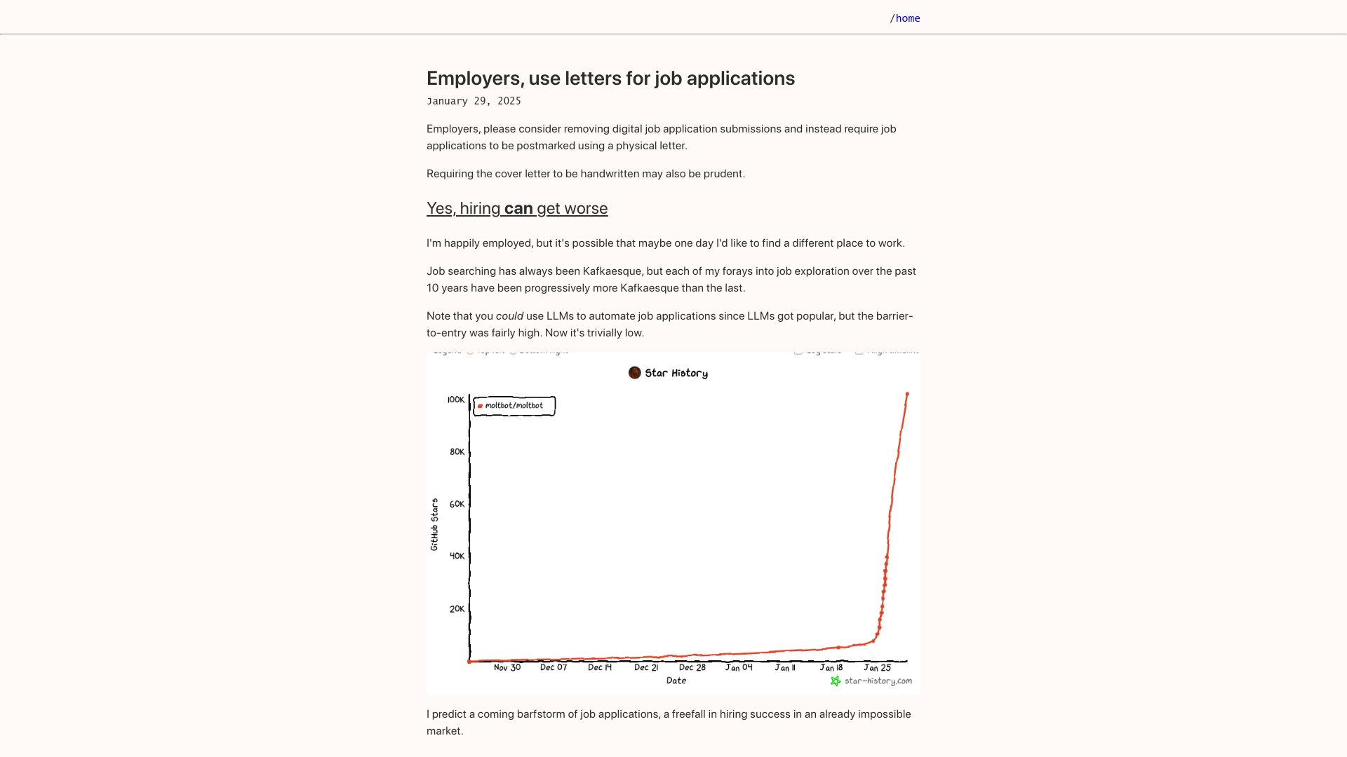 Screenshot of soapstone.mradford.com: Employers, please use postmarked letters for job applications (2025)