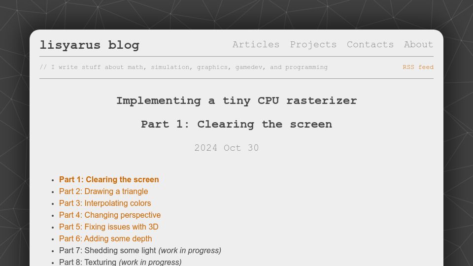 Screenshot of lisyarus.github.io: Implementing a tiny CPU rasterizer (2024)