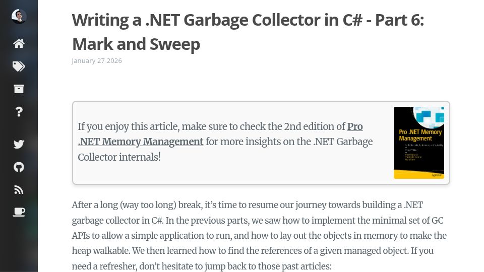 Screenshot of minidump.net: Writing a .NET Garbage Collector in C# – Part 6: Mark and Sweep
