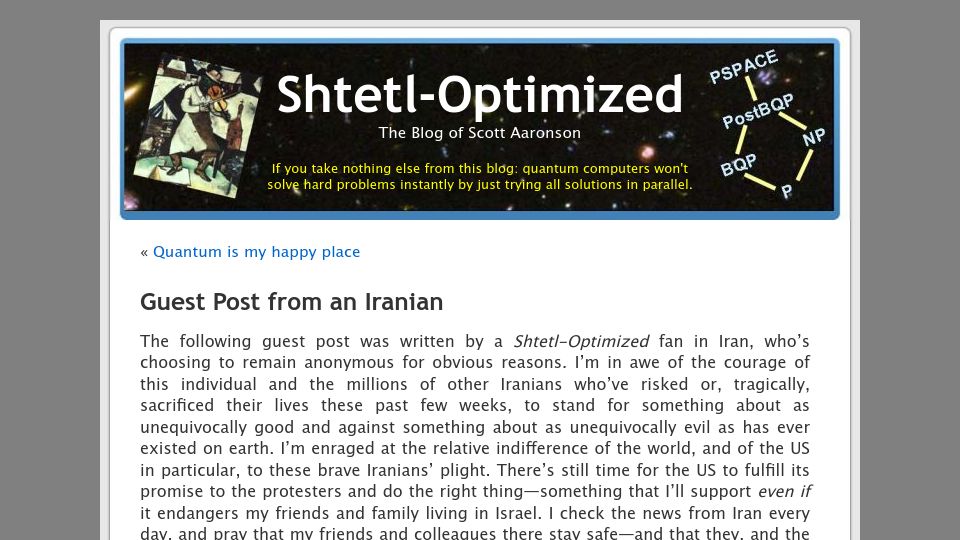 Screenshot of scottaaronson.blog: Guest Post from an Iranian