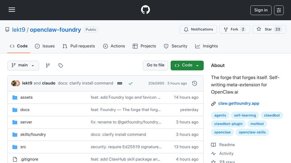 Screenshot of github.com: Show HN: Foundry – Turns your repeated workflows into one-click commands