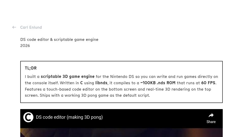 Screenshot of crl.io: Nintendo DS code editor and scriptable game engine