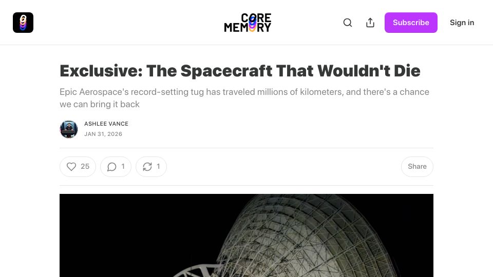 Screenshot of corememory.com: The Spacecraft That Wouldn't Die