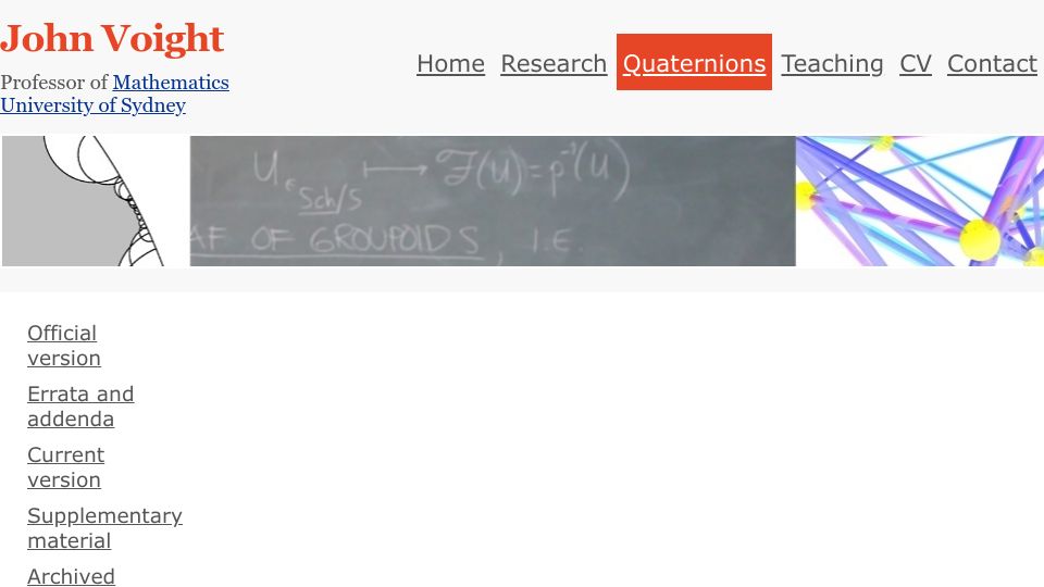 Screenshot of jvoight.github.io: Quaternion Algebras