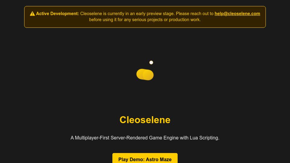 Screenshot of cleoselene.com: Server-rendered multiplayer games with Lua (no client code)