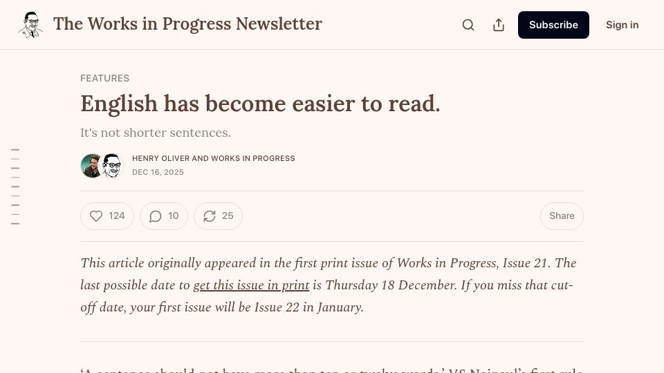Screenshot of worksinprogress.news: The great shift of English prose