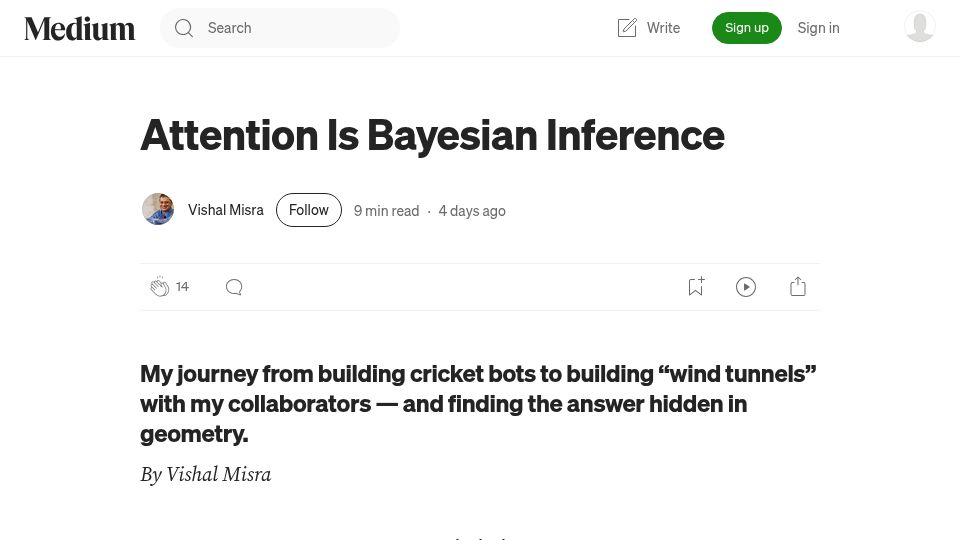 Screenshot of medium.com: Attention Is Bayesian Inference
