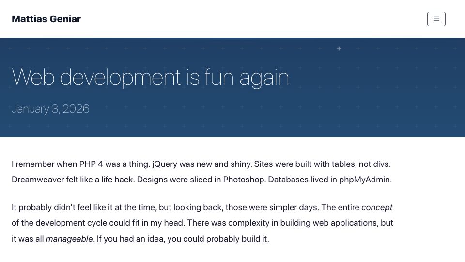 Screenshot of ma.ttias.be: Web development is fun again
