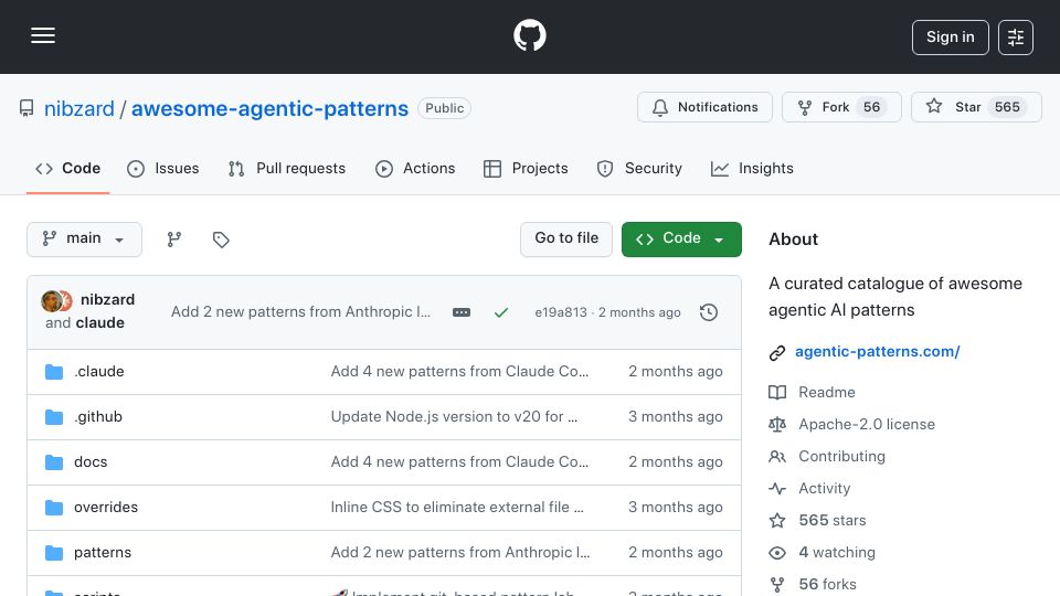 Screenshot of github.com: Agentic Patterns
