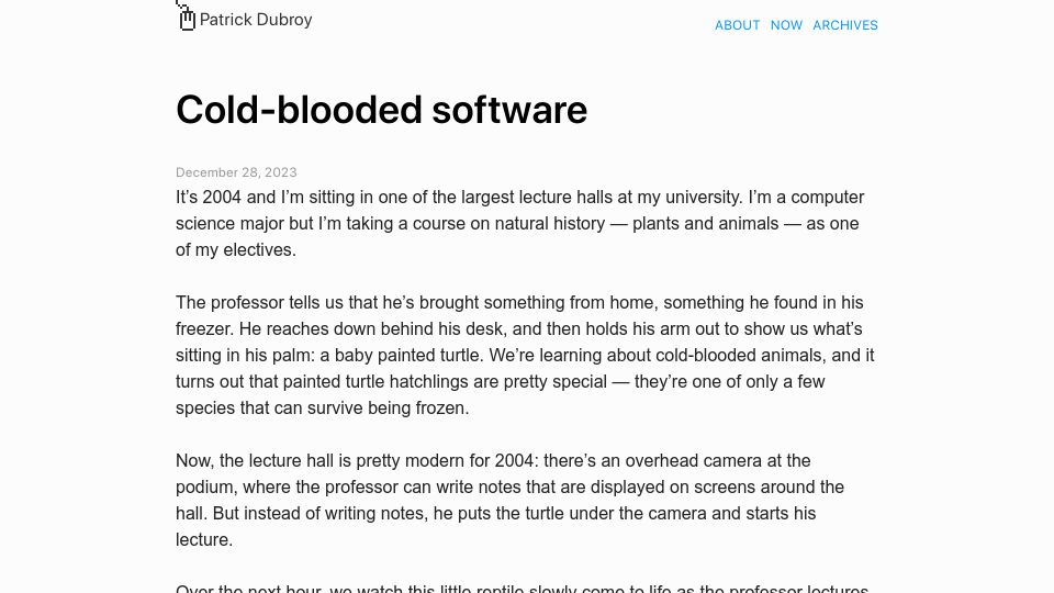 Screenshot of dubroy.com: Cold-blooded software (2023)