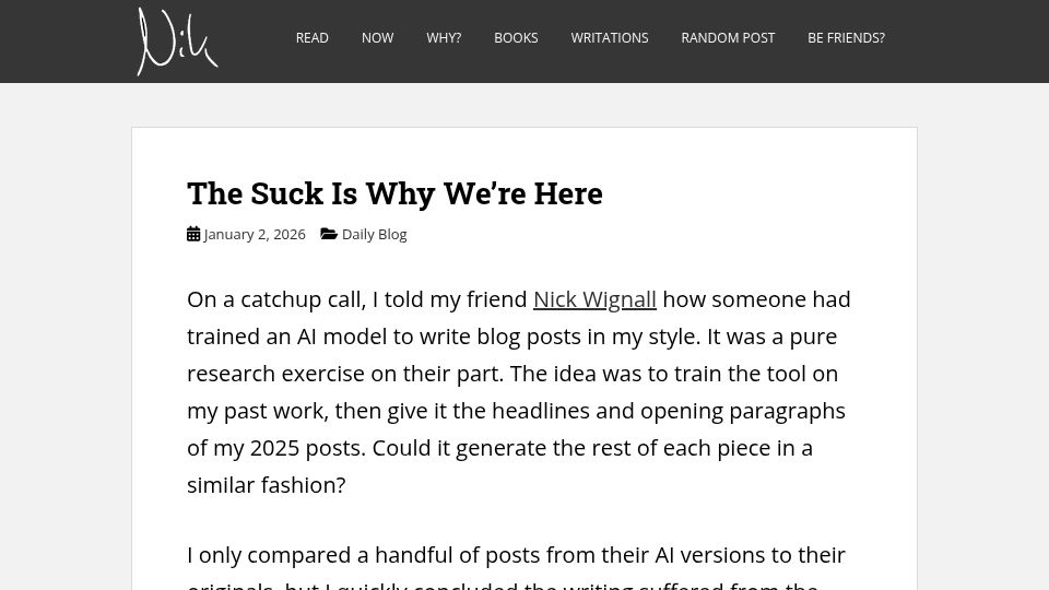 Screenshot of nik.art: The suck is why we're here