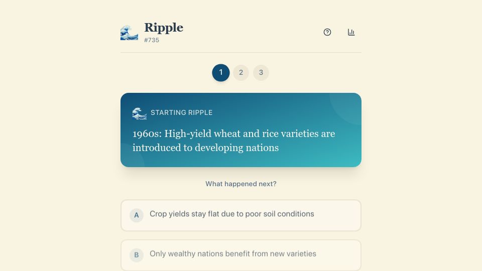 Screenshot of ripplegame.app: Ripple, a puzzle game about 2nd and 3rd order effects