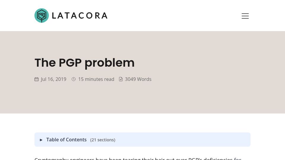 Screenshot of latacora.com: The PGP problem (2019)