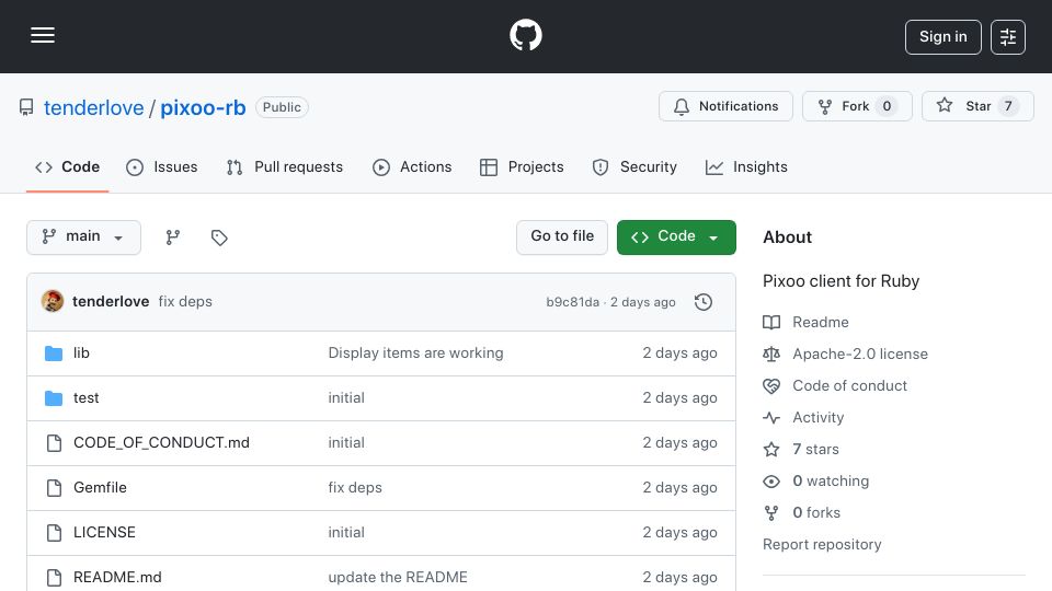 Screenshot of github.com: Pixoo Sign Client for Ruby