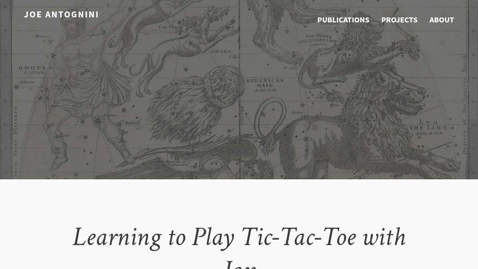 Screenshot of joe-antognini.github.io: Learning to Play Tic-Tac-Toe with Jax
