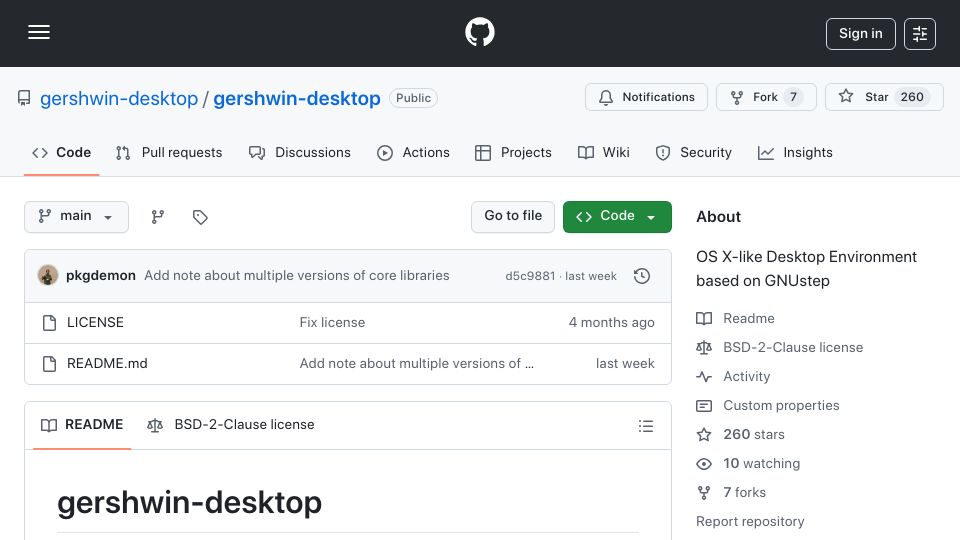 Screenshot of github.com: Gershwin-desktop: OS X-like Desktop Environment based on GNUStep