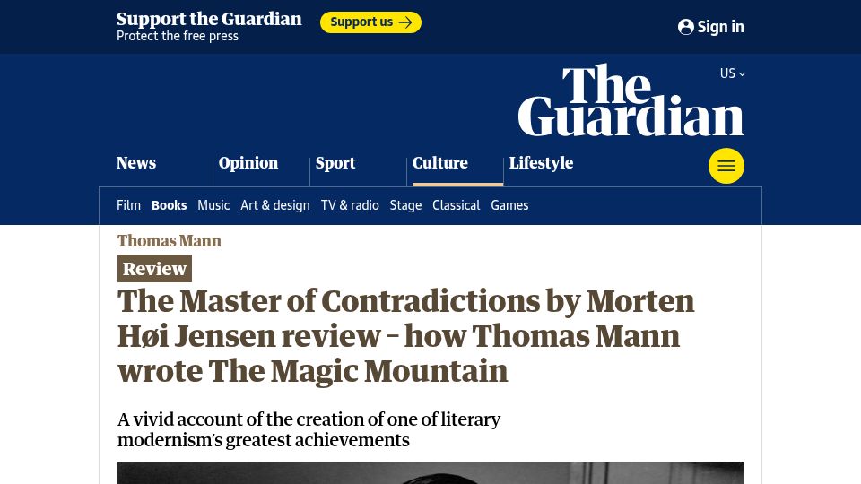 Screenshot of theguardian.com: How Thomas Mann Wrote the Magic Mountain
