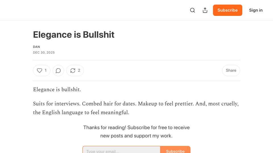 Screenshot of hichvg.substack.com: Language Gives Authority to Weak Ideas