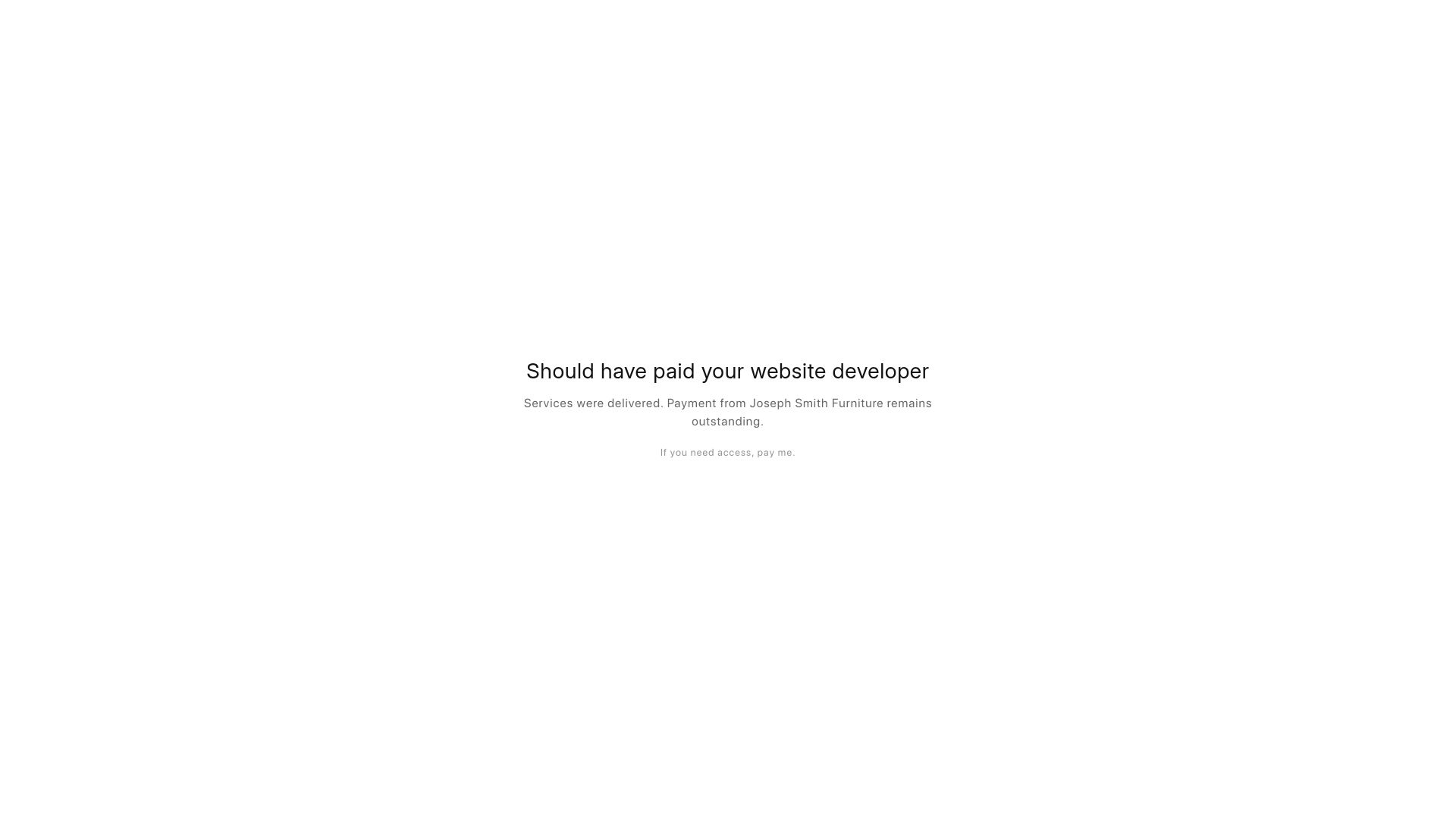 Screenshot of joseph-smith.co.uk: A Web Developer Posted a Payment Shaming Message on Their Client's Site
