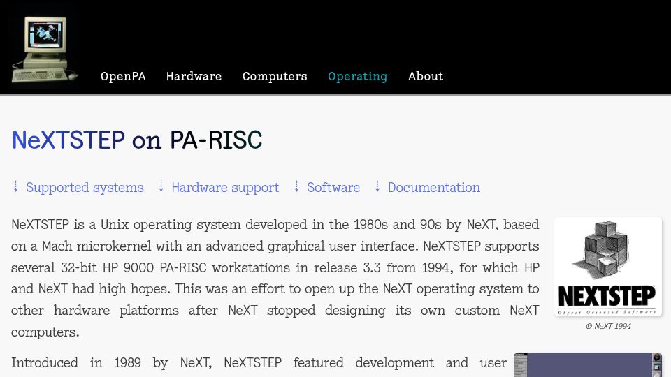 Screenshot of openpa.net: NeXTSTEP on Pa-RISC