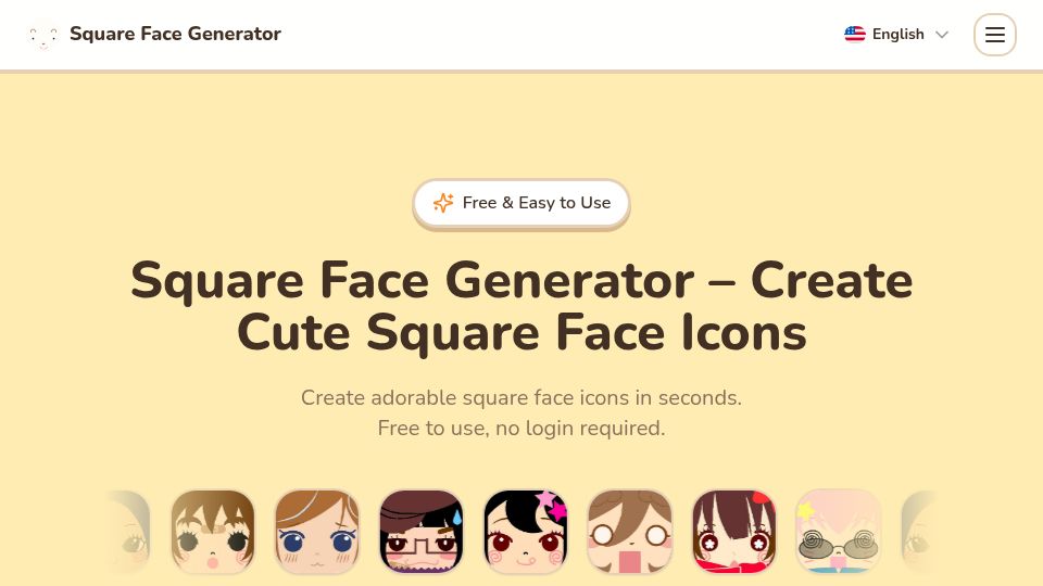 Screenshot of squarefacegenerators.com: Square Face Generator – A Cute Square Face Icon Maker