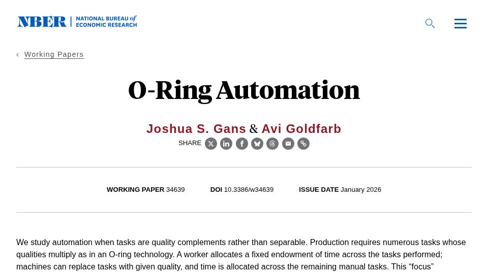 Screenshot of nber.org: O-Ring Automation