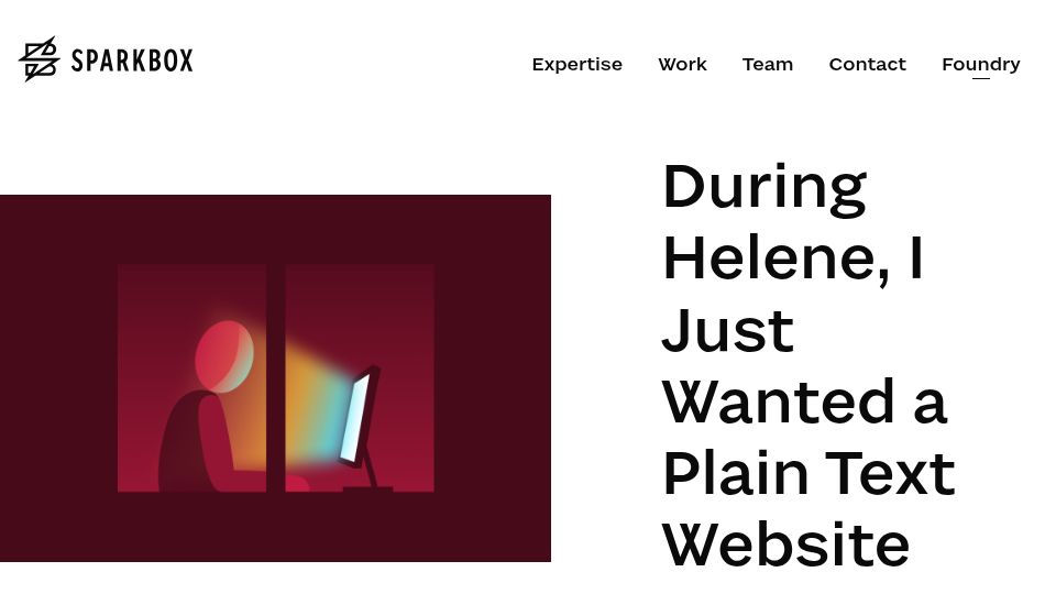 Screenshot of sparkbox.com: During Helene, I just wanted a plain text website