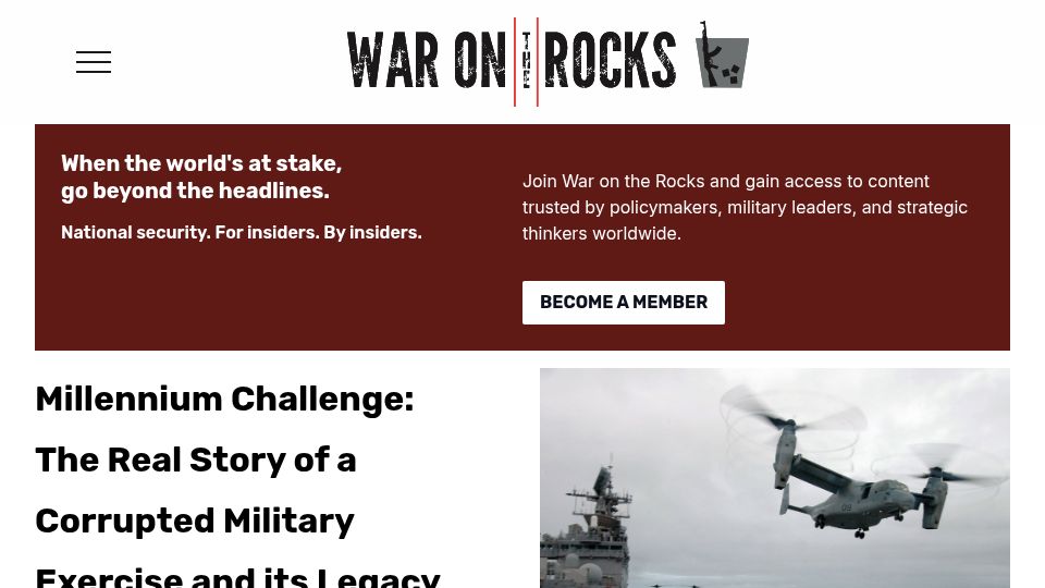 Screenshot of warontherocks.com: Millennium Challenge: A corrupted military exercise and its legacy (2015)