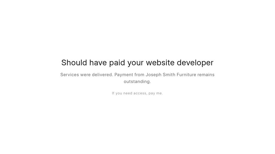 Screenshot of joseph-smith.co.uk: A Web Developer Posted a Payment Shaming Message on Their Client's Site
