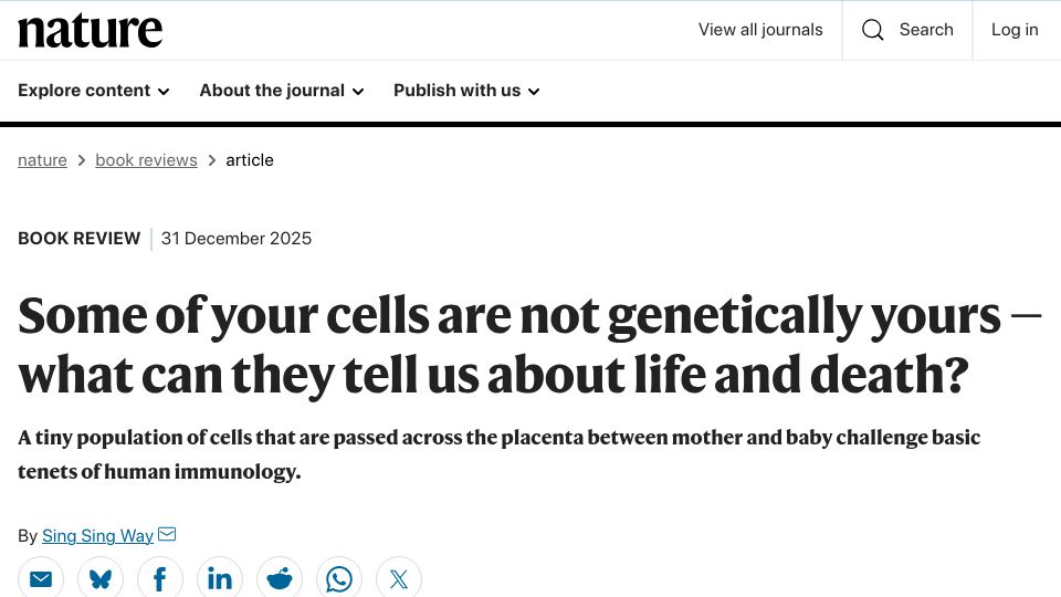 Screenshot of nature.com: Migrating cells and the new science of microchimerism