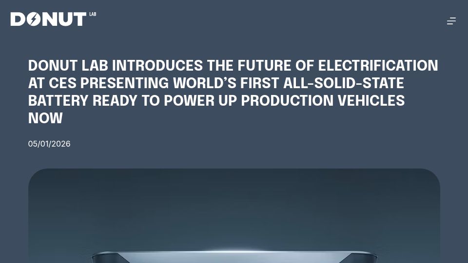 Screenshot of donutlab.com: Donut Lab’s all-solid-state battery delivers 400 Wh/kg of energy density