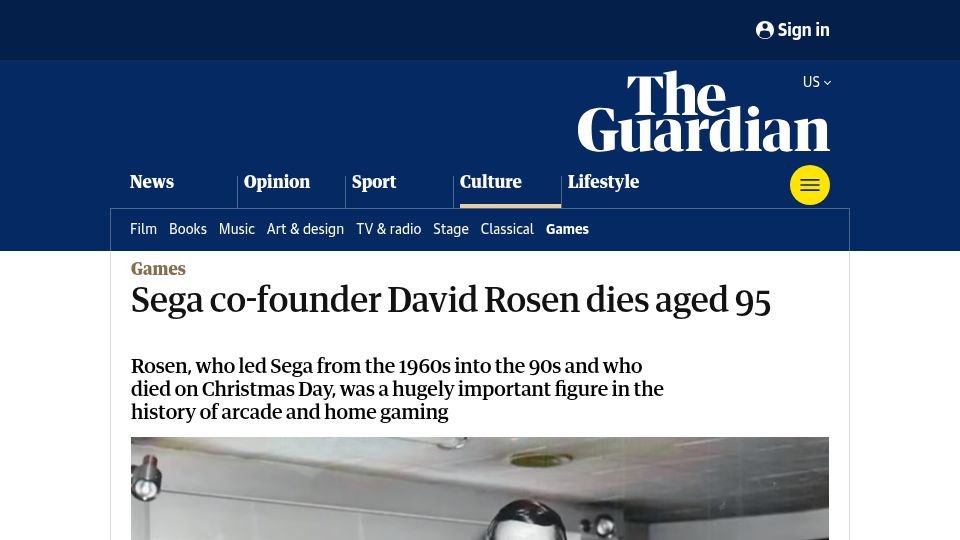 Screenshot of theguardian.com: Sega co-founder David Rosen has died