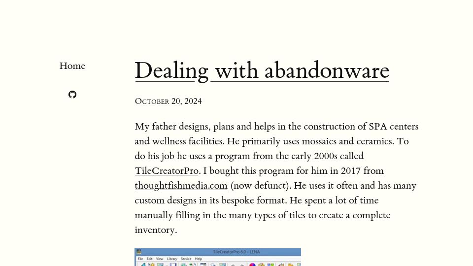 Screenshot of blog.hris.to: Dealing with abandonware (2024)