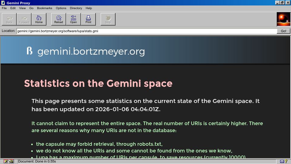 Screenshot of obsessivefacts.com: Gemini Protocol Deployment Statistics