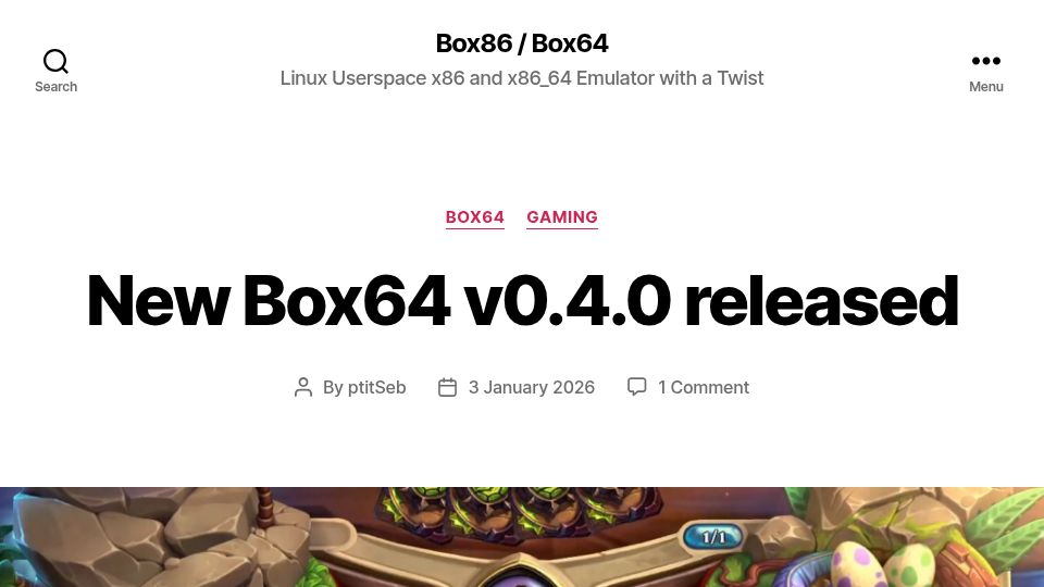 Screenshot of box86.org: Loongarch Improvements with Box64