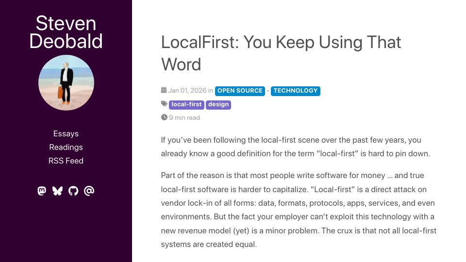 Screenshot of deobald.ca: LocalFirst: You Keep Using That Word