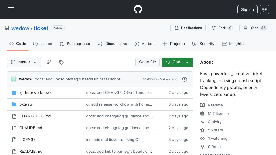 Screenshot of github.com: Show HN: I replaced Beads with a faster, simpler Markdown-based task tracker