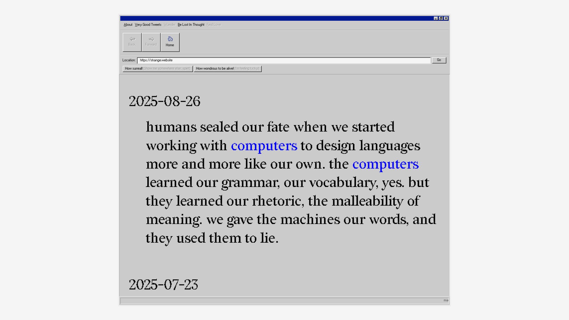 Screenshot of strange.website: Strange.website