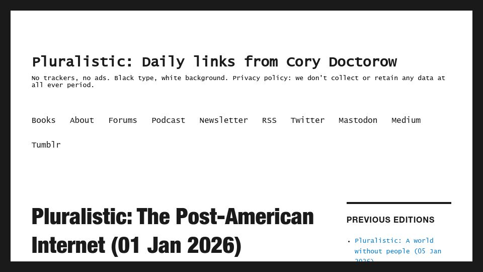 Screenshot of pluralistic.net: The Post-American Internet