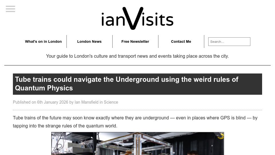 Screenshot of ianvisits.co.uk: Tube trains could navigate the Underground using the rules of Quantum Physics