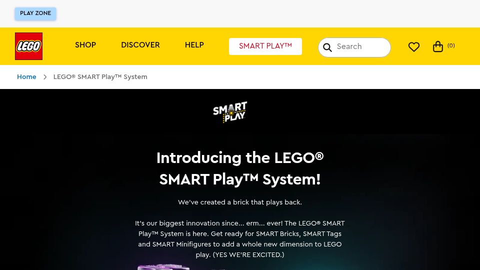 Screenshot of lego.com: New Lego smart-play system