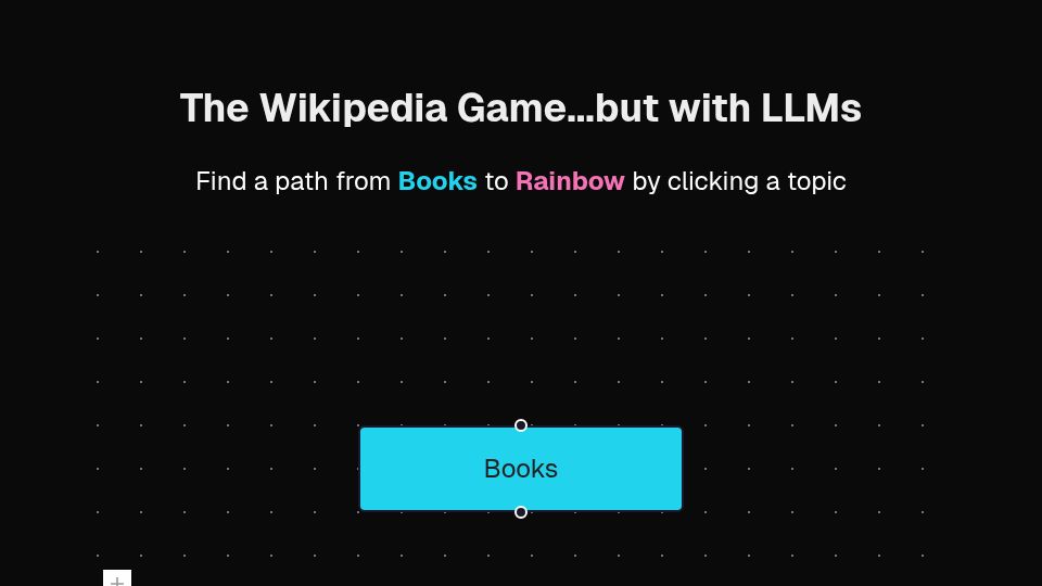 Screenshot of llmgame.ai: Show HN: llmgame.ai – The Wikipedia Game but with LLMs
