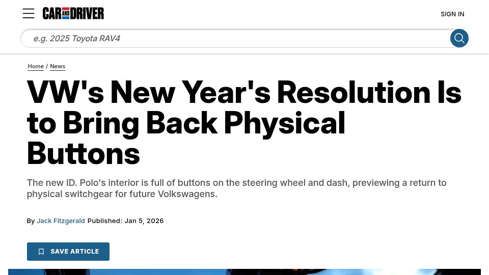 Screenshot of caranddriver.com: Volkswagen Brings Back Physical Buttons