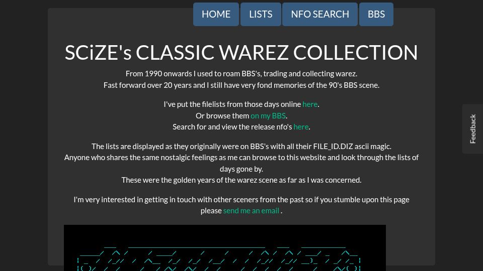 Screenshot of scenelist.org: SCiZE's Classic Warez Collection