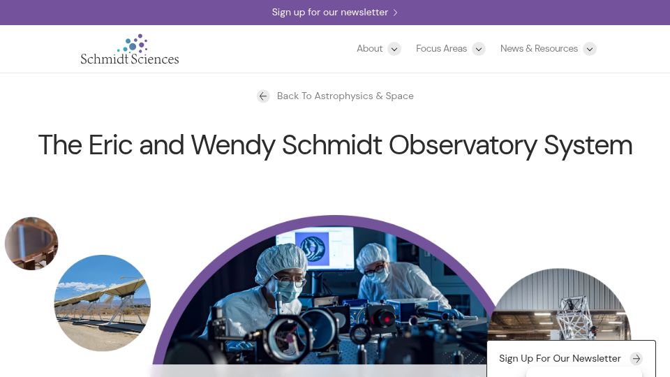 Screenshot of schmidtsciences.org: The Eric and Wendy Schmidt Observatory System