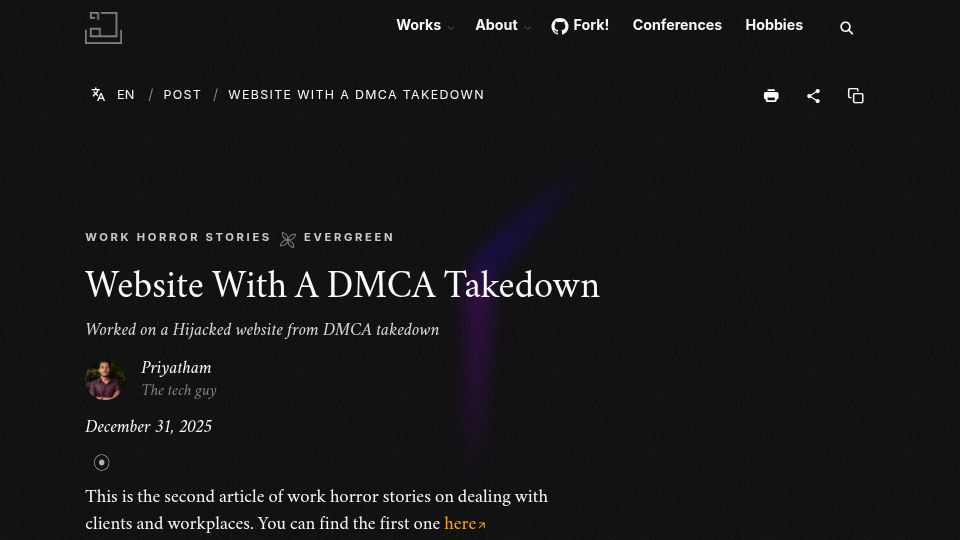 Screenshot of priyatham.in: Website with a DMCA Takedown
